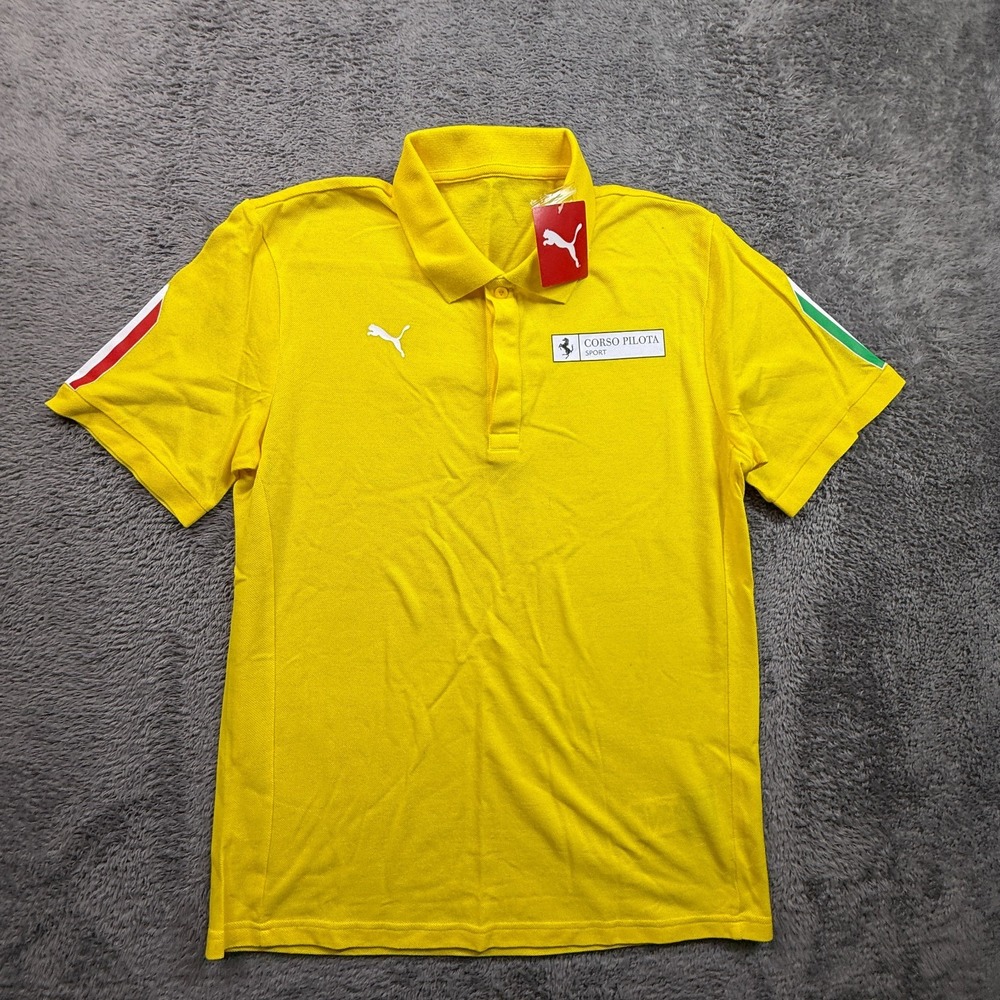 Puma Corso Pilota Sport Ferrari Yellow Polo Shirt Racing F1 Men's M NWT